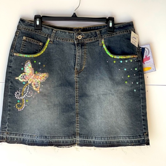 Skort (jupe-culotte) Jean Fille Taille 4 - Motif Papillon Perles - Excellent état